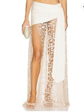 Lovers + Friends Ivory Sequin Mesh Wrap Maxi Skirt